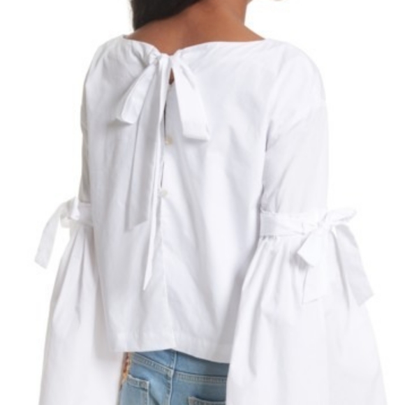Free People Bell Sleeve White Top Tie Sleeve XS - Picture 2 of 7